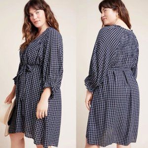 Anthropologie Sara Smocked Grid Dress Plus Size 2X